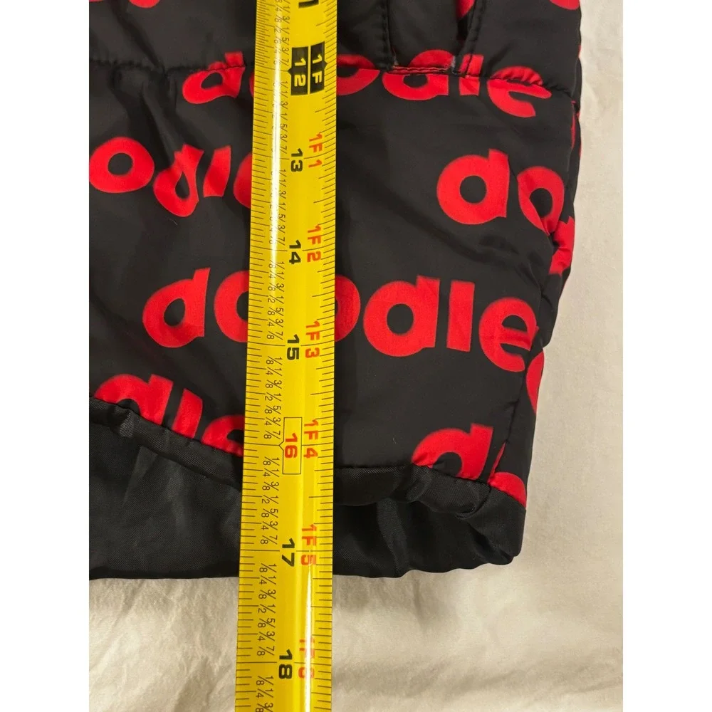 Secret Scientist Doodle Puffer Jacket Kids Black Red Logo Hooded Zip Up Coat -4T
